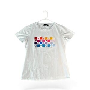 Fashion 21 Women White Rainbow Monogram Graphic T Shirt Size L